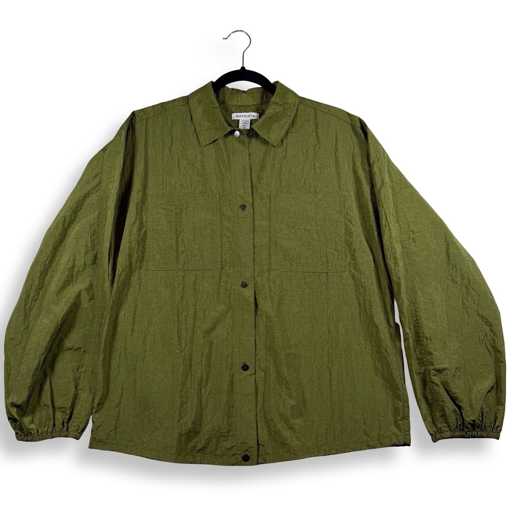 Athleta Green Crinkle Nylon Snap Front Shirt Jacket XS S/599562-00